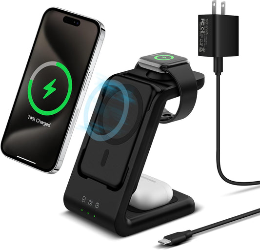 3 in 1 Wireless Charging Station, 5000mAh Removable Power Bank Charger Stand for Phone/Watch/Air Pods - Portable Magnetic Battery Pack