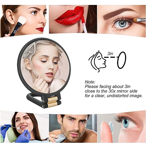 30x Magnifying Mirror, Travel Hand Mirrors with Handle - Double Side Handheld Mirror with 1X 30X Magnification & Adjustable Handle/Stand (Black)