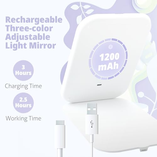 Travel Makeup Mirror, Portable Mirror with 3 Adjustable Light Settings, USB-Rechargeable Vanity Mirror with Lights,Gift for Women and Girls