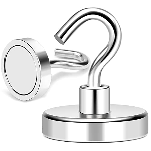 MIKEDE Magnetic Hooks Heavy Duty, 170Lbs+ Super Strong Magnet Hooks for Cruise Essentials, Neodymium Earth Magnets with Hook for Hanging, Magnetic Hanger for Fridge, Toolbox, Storage - 4 Pack