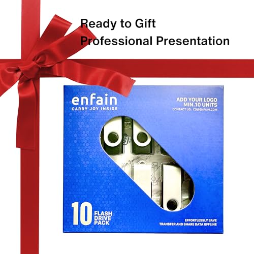 Enfain 16GB USB 2.0 Flash Drive 10 Pack | 160GB Total Swivel Thumb Drives with Labels for Office, School & Bulk Data Storage (Black)