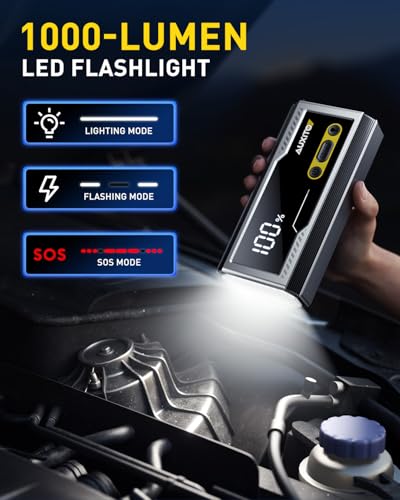 AUXITO 6000A Jump Starter, 12V Car Battery Jump Starter, Up to All Gas & 12L Diesel Engine with LED Display, Portable Jump Box with 3 Modes Flashlight and Jumper Cable, Storage Case
