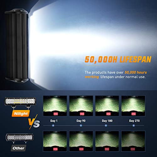 Nilight 12 Inch 72W Spot Flood Combo Led Light Bar 2Pcs 4Inch 18W Flood LED Pods Fog Lights Off Road with Wiring Harness Kit-3 Leads for Van Camper Car Pickup Golf Cart ATV UTV SUV Truck Boat 4x4