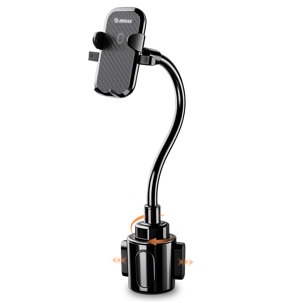 Esoulk Car Cup Phone Holder, Car Phone Holder Cup Holder with 11” Long Arm, Goose Neck Cupholder Phone Holder, Adjustable Phone Holder for Car, Universal Cup Holder for Car, Cup Cradle