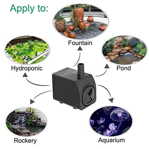 Knifel Submersible Pump 300GPH Ultra Quiet with Over Heating Protection 6ft High Lift for Fountains, Hydroponics, Ponds, Aquariums & More…