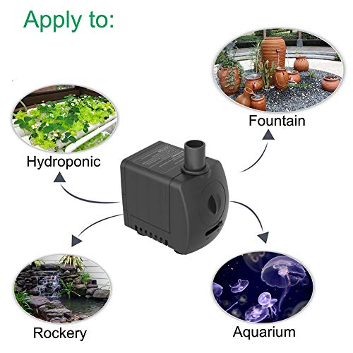 Knifel Submersible Pump 150GPH (550 L/H 9.5W) Ultra Quiet with Over Heating Protection 4ft High Lift for Fountains, Hydroponics, Ponds, Aquariums & More