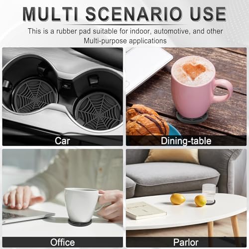 Alpmosn 4PCS Spider Web Car Coasters for Cup Holders, Halloween Funny Non-Slip Silicone Insert Ornaments Coasters, Automotive Cupholder Goth Accessories for Men & Women(Black)