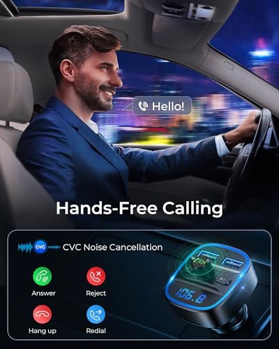 LENCENT FM Transmitter, Bluetooth FM Transmitter Wireless Radio Adapter Car Kit with Dual USB Charging, Audio Receiver Car Charger MP3 Player, Support Hands-Free Calling, TF Card & USB Disk