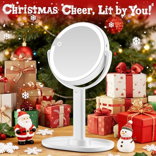 Makeup Mirror with Lights, Double Sided 1x/20x Magnifying Mirror with Light, Rechargeable 3 Color Lights and Adjustable Brightness, 360° Rotation Detachable Comes with Tweezer(White)