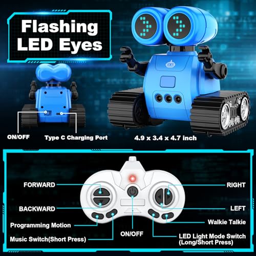 Hamourd Robot Toys for Boys Girls, Emo Robot with Walkie-Talkie Function, Gesture Sensing, Flexible Head & Arms, Programming Motion, Dance Moves, Music, Multi-Mode LED Eye, Toys for Ages
