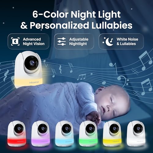 Babysense PRO Full HD 5.5" Split Screen Baby Monitor with 2 Cameras, 6-Color Night Light, White Noise, Sound & Light Machine, 20-Hour Battery, Hack-Proof Non-WiFi Secure Connection