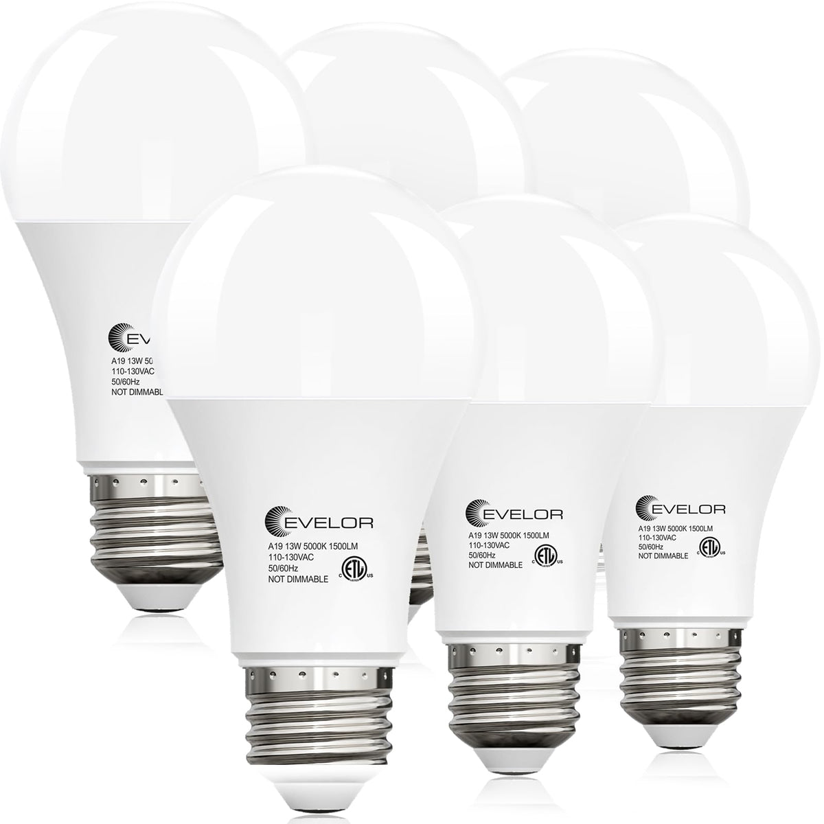 6-Packs A19 LED Light Bulbs, 100 Watt Equivalent Daylight 5000K Bright Bulbs Efficient 13W, 1500 Lumens E26 Base, Non-Dimmable, 15000-Hour Lifespan