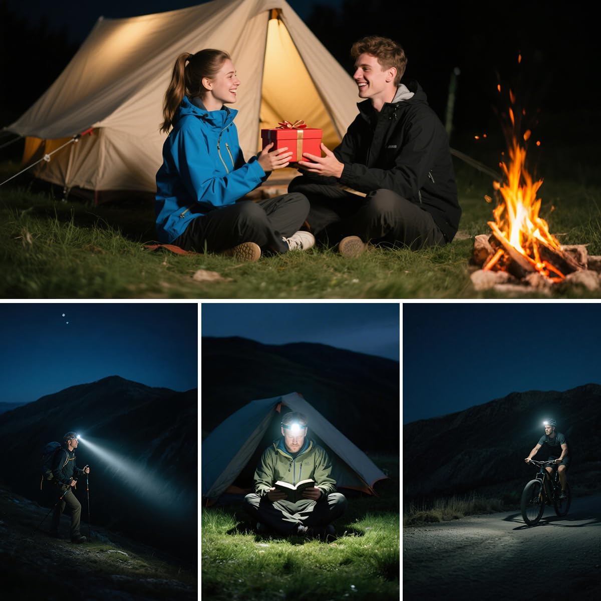 Super Bright Aluminum Headlamp, Rechargeable Headlamp High Lumen, 90° Adjustable Focus Head Lights for Forehead, Head Lamps LED Rechargeable, Waterproof Headlamps for Adults Camping Hard Hat