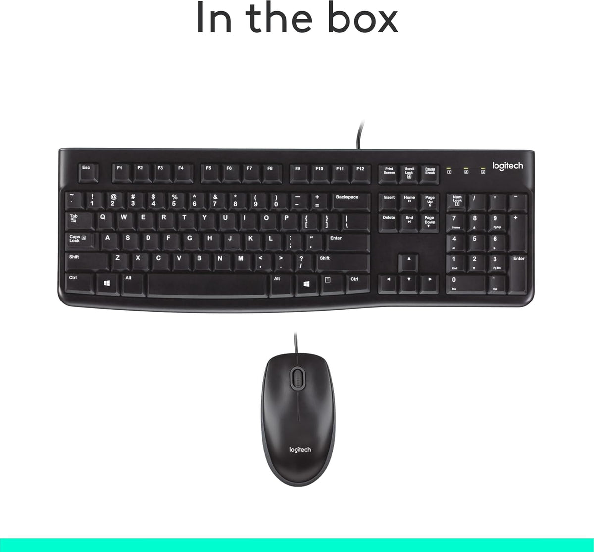 Logitech MK120 Wired Keyboard and Mouse Combo for Windows, Optical Wired Mouse, Full-Size, USB, Compatible with PC, Laptop - Black