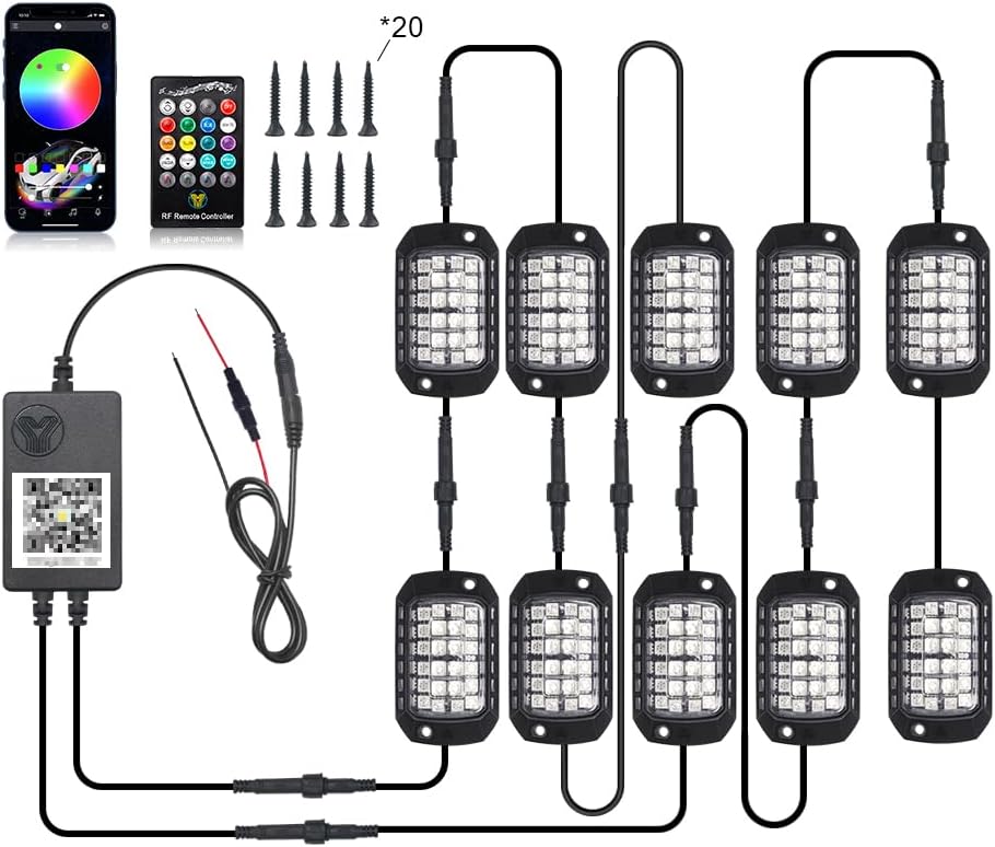 Rock Lights for Trucks, 10 Pods RGB LED Rock Lights with APP/Remote Control & Music Mode, High Bright Multilcolor Waterproof IP68 Rock Neon Light Kits for Pickup Off Road RZR SUV ATV UTV Car