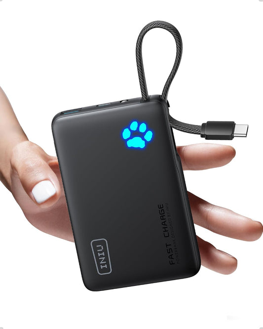 INIU 45W Power Bank, Fast Charging Portable Charger with Built-in USB C Cable, 10000mAh Small Type C Powerbank, Battery Pack for iPhone 17 16 15 14, iPad, Samsung S25 S24 etc Travel Camping Essentials