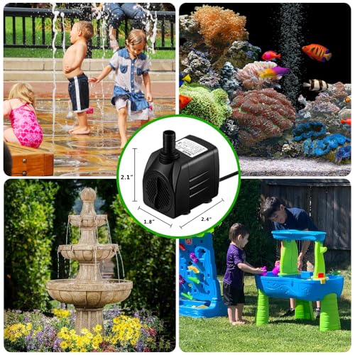 PULACO 160GPH Small Fountain Pump, Ultra Quiet Submersible Water Pump (600L/H, 10Watt) with 3.3 ft Tubing for Aquariums, Pond Fountain, Water Feature, Indoor Fountains