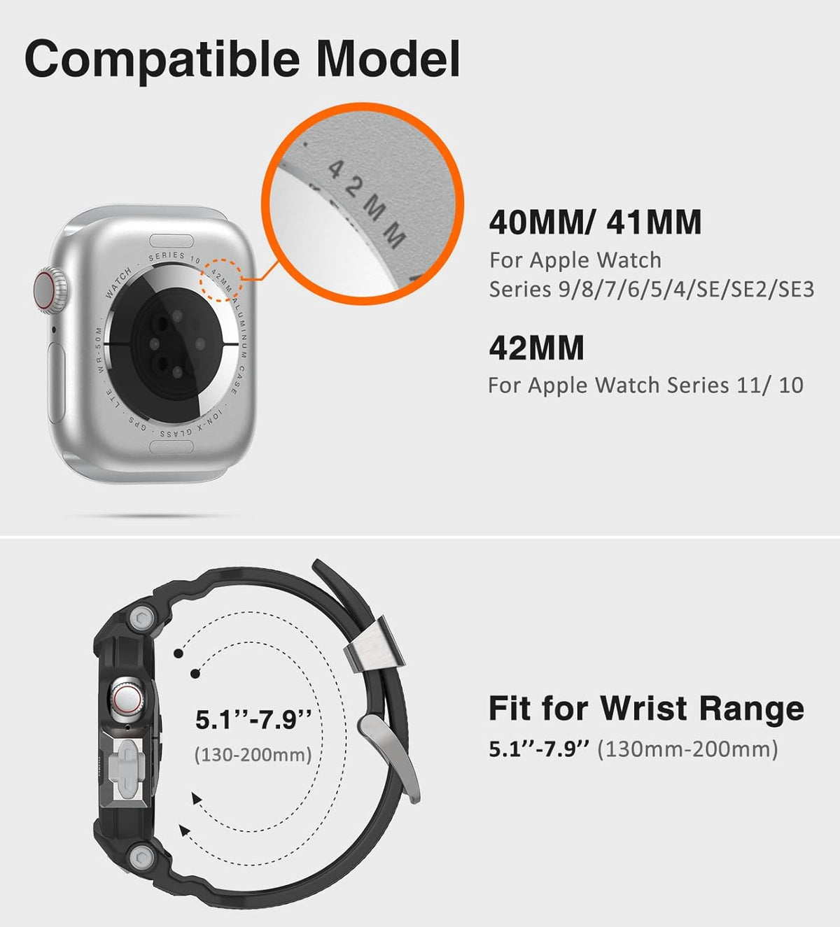 ULTIMAL Rugged Case with Band for Apple Watch Band Series 42mm 11/10, Military Grade Shockproof Bumper Cover, Full Protective Shockproof for iWatch Case with Band Men Women (Black)