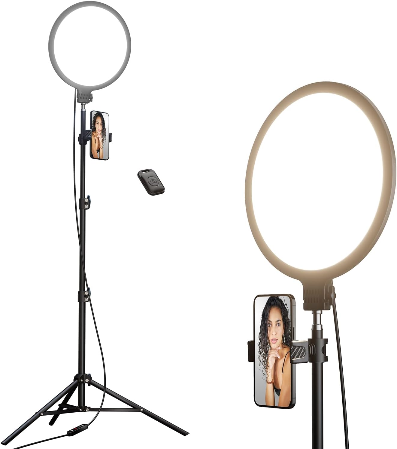 Weilisi 10.5" Ring Light with 69" Tripod Stand and Phone Holder Kit, Full-Screen Zoom Lighting for Video Recording, Makeup, Live Stream, Dimmable LED Selfie Ring Light Tripod for iPhone with Remote