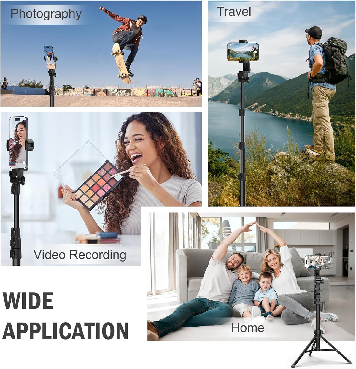 64” Tripod for Cell Phone & Camera, Phone Tripod with Remote and Phone Holder, Sturdy & Stable Height Adjustable Multi-Angle Shot Selfie Stick Tripod