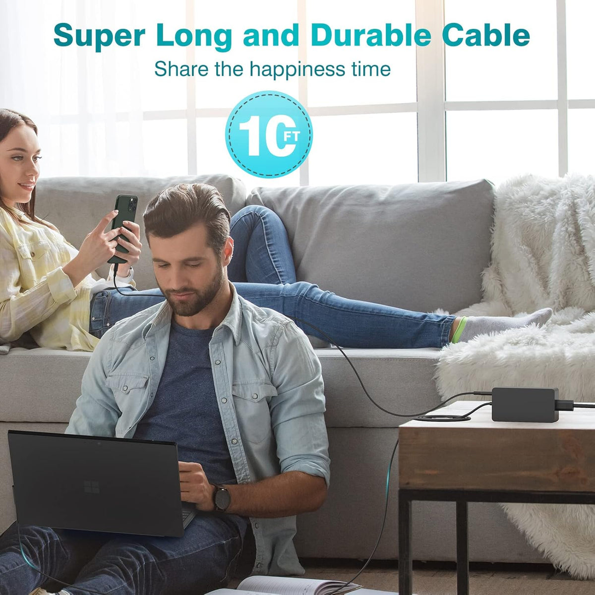 65W Charger Compatible with Microsoft Surface Pro 11, 10, 9, 8, 7+, 7, 6, 5, 4, 3, X, Power Adapter for Windows Surface Laptop 7/6/5/4/3/2/1
