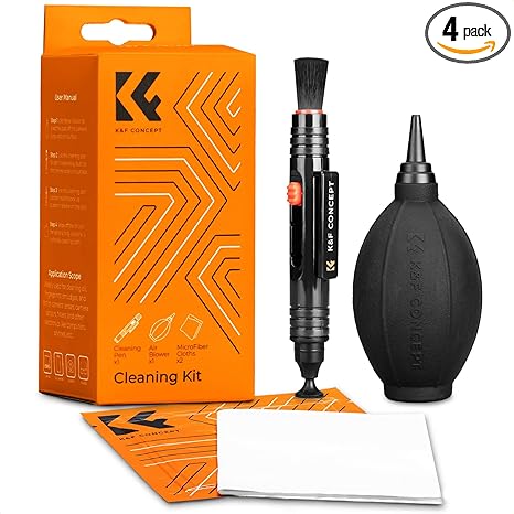 K&F CONCEPT 4-in-1 Camera Lens Cleaning Kit with Lens Cleaning Pen, Camera Air Blower, Microfiber Cleaning Cloth, Lens Cleaner Kit for Canon Nikon Pentax Sony DSLR Camera Lens Filter Cell Phones