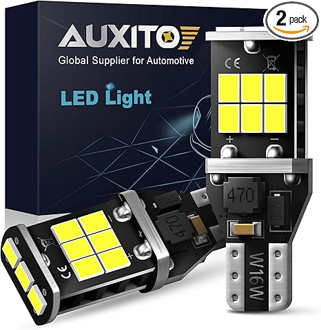AUXITO 912 921 LED Bulb for Backup Light Reverse Lights High Power 2835 15-SMD Chipsets Error Free T15 906 922 W16W Bulbs, 6000K White, Exterior Light Bulbs (Upgraded, Pack of 2)