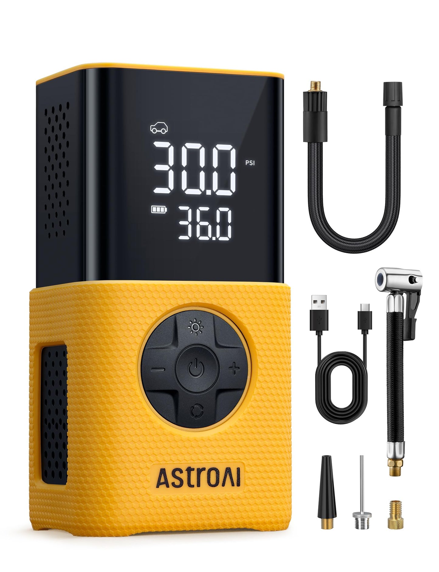 AstroAI Tire Inflator L7S Portable Air Compressor Cordless Bike Air Pump with Digital Dual Values Display, 150 PSI Car Tires Pump with LED Lights Air Pump for Auto, Motorcycles, Bikes, Balls
