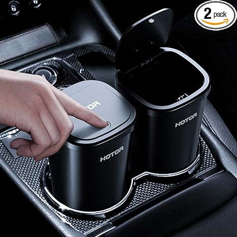 HOTOR Car Trash Can, Car Trash Cup with 30 Additional Trash Bags for Exclusive Using, Multipurpose Trash Can for Car, Office & Home to Meet Various Needs - 2 Packs, Black