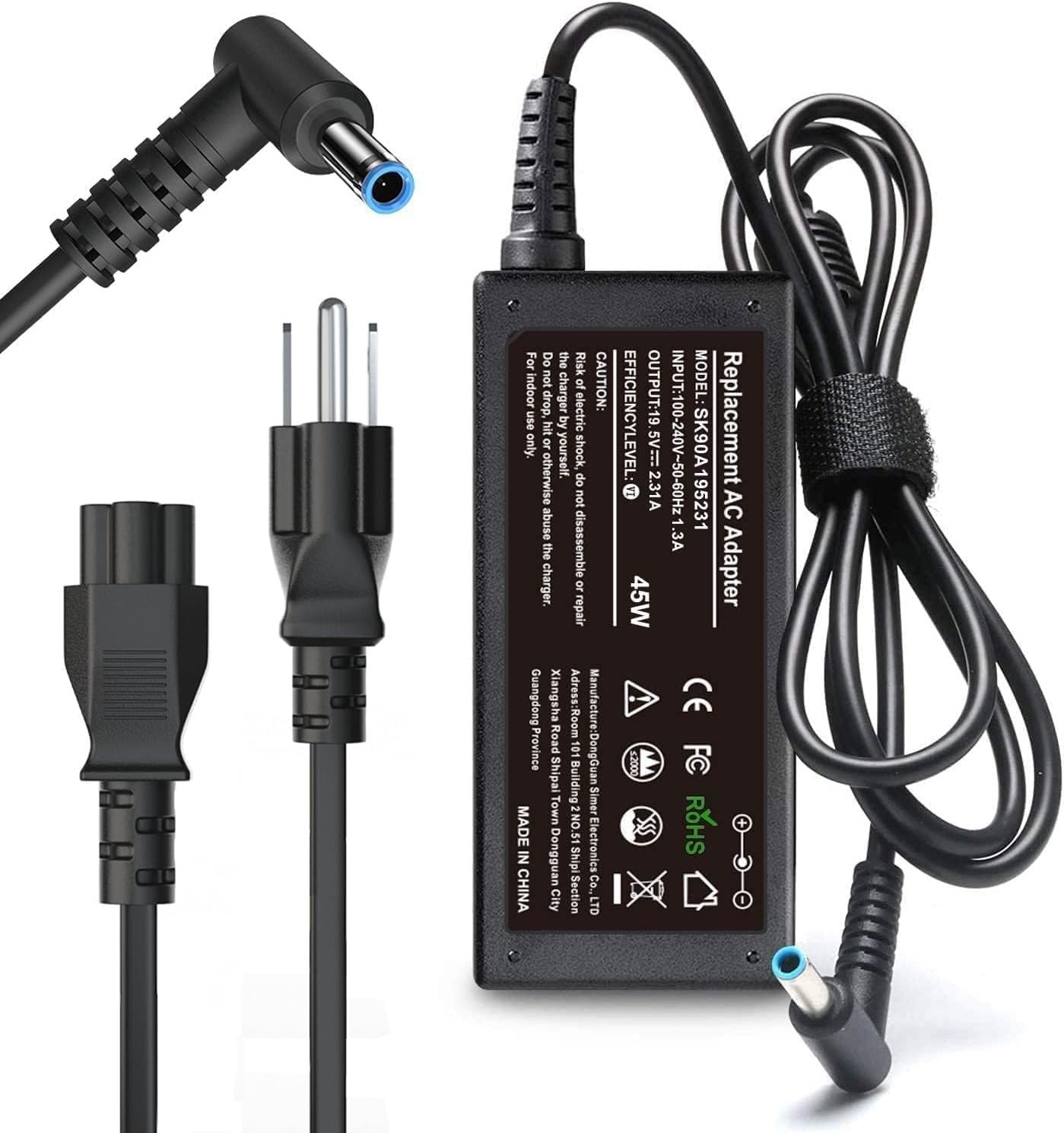 45W HP Laptop Charger – 19.5V 2.31A Smart Blue Tip AC Adapter for Pavilion, Envy, EliteBook, Chromebook, Spectre, Stream, ProBook