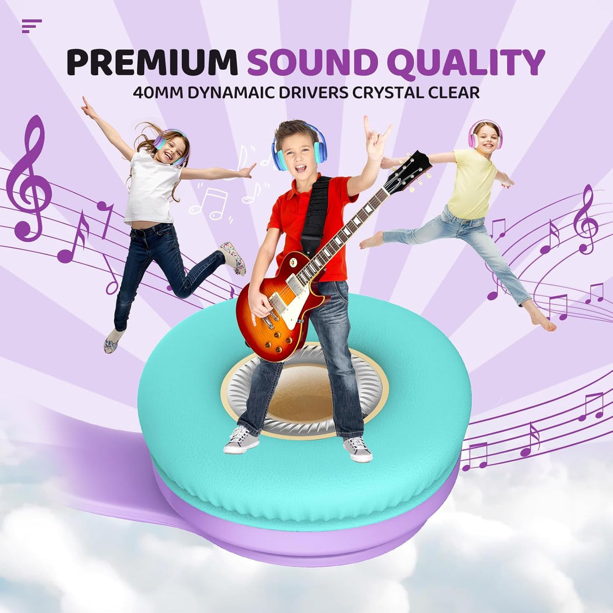 Kids Bluetooth Headphones, Lightweight Wireless Headphones for Kids, 85/94dB Volume Limited, 60 Hours Playtime, Bluetooth 5.3, Over-Ear Toddler Headsets with Built-in Mic-Purple