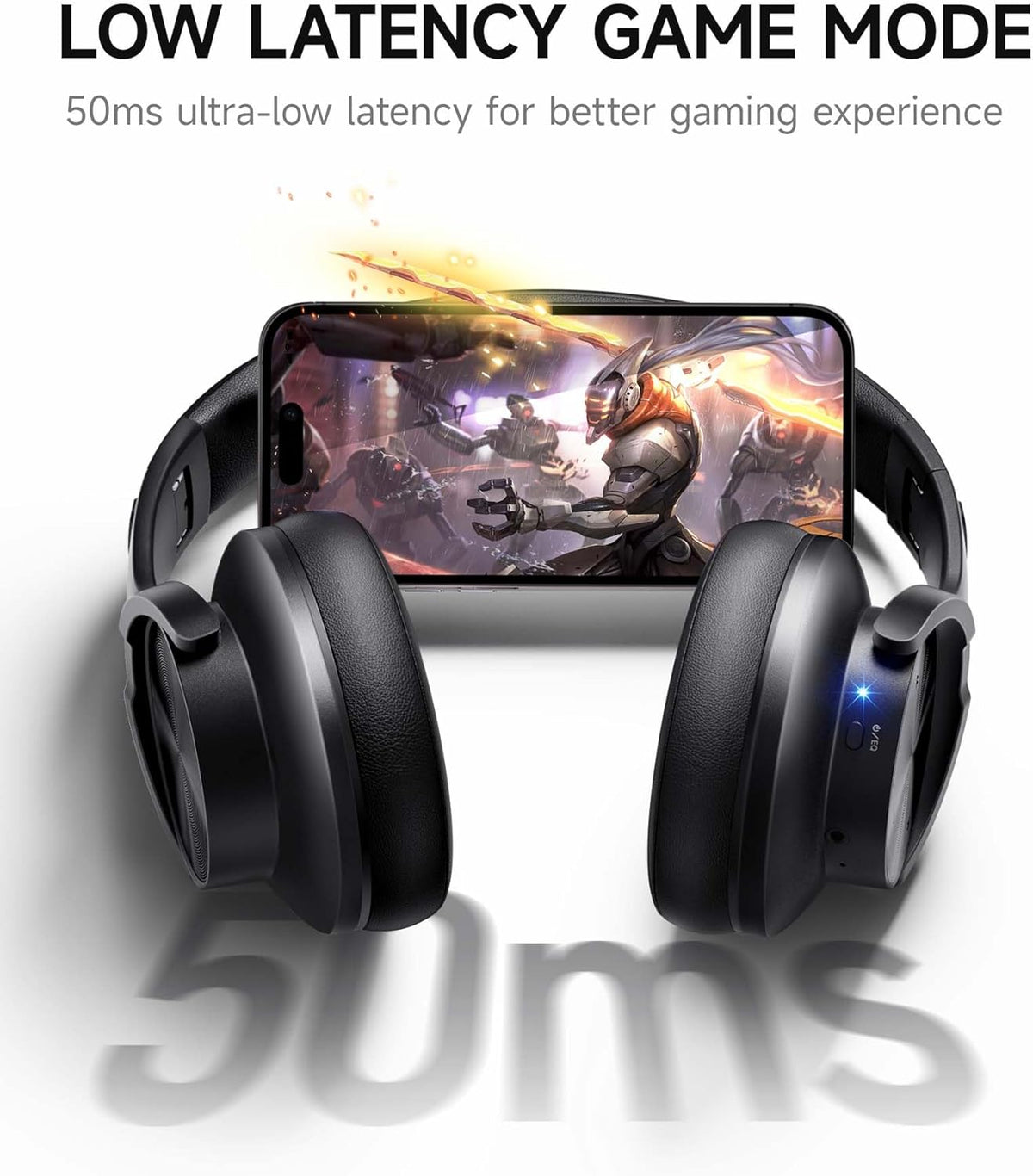 Picun B8 Bluetooth Headphones, 120H Playtime Headphone Wireless Bluetooth with 3 EQ Modes, Low Latency, Hands-Free Calls, Over Ear Headphones for Travel Home Office Cellphone PC Black