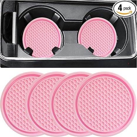 ZSDY Car Cup Coaster, 4PCS Universal Auto Non-Slip Cup Holder Embedded in Ornaments Silicone Coaster, Car Interior Accessories Sets, Pink