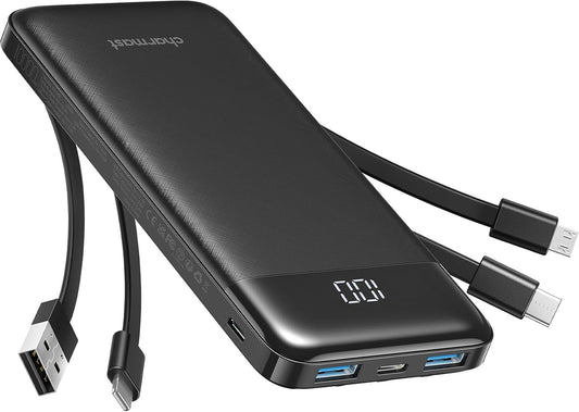 charmast Portable Charger Power Bank with Reinforced Built-in 4 Cables