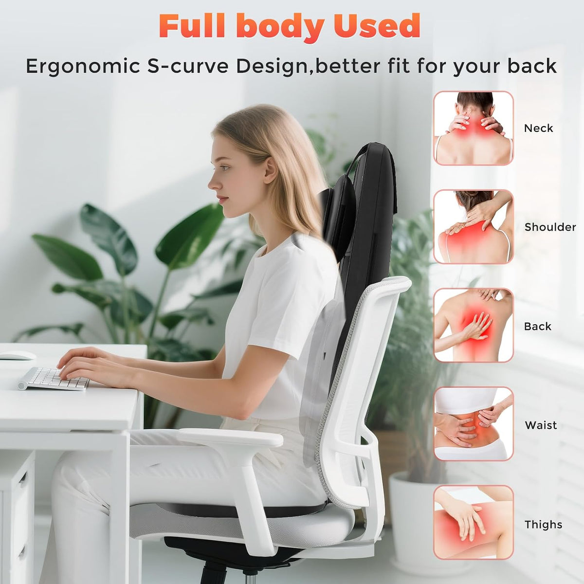Shiatsu Neck and Back Massager for Pain Relief Deep Tissue 8D Kneading Massage Chair Pad with Heat, Home Office, Relaxation Gifts for Men Women