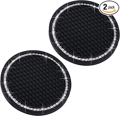 Car Cup Holder Coasters, Bling Cup Holder Insert Coaster Car Interior Accessories-2.75 inch Silicone Anti Slip Crystal Rhinestone Car Coaster-Universal (Pack of 2)