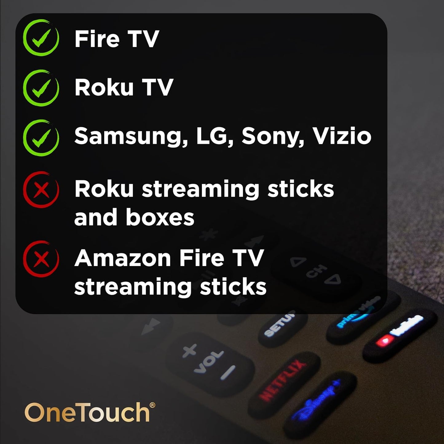 UltraPro OneTouch Universal Remote Control for Samsung TV, LG Universal Remote Control for Smart TV, Roku Remote Replacement, Vizio, Sony, Backlit, Black, 83758