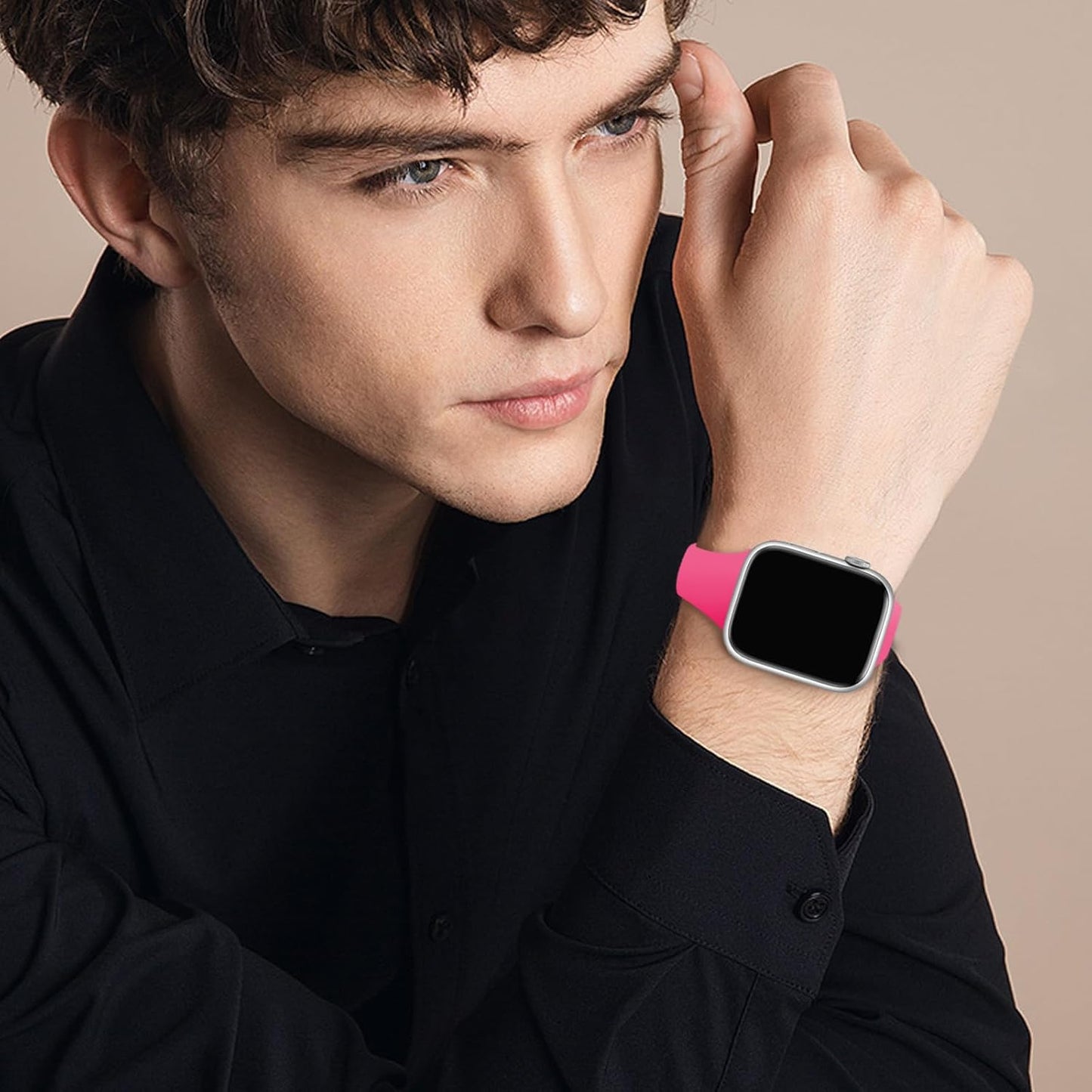 Slim Silicone Band for Apple Watch (38mm–49mm) – Soft Thin Sport Strap for iWatch Series 11/10/9/8/7/6/5/4/3/2/1/SE/Ultra – Narrow Wristband for Women & Men – Hot Pink