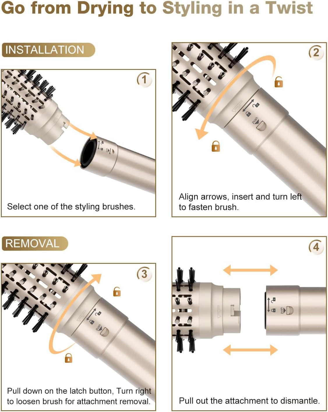 7MAGIC 6 in 1 Multi Hair Styler Dryer Brush, 110,000 RPM High-Speed, Negative Ionic, Fast Drying for Professional Blow Dry, Curling, Volumizing (Gold)