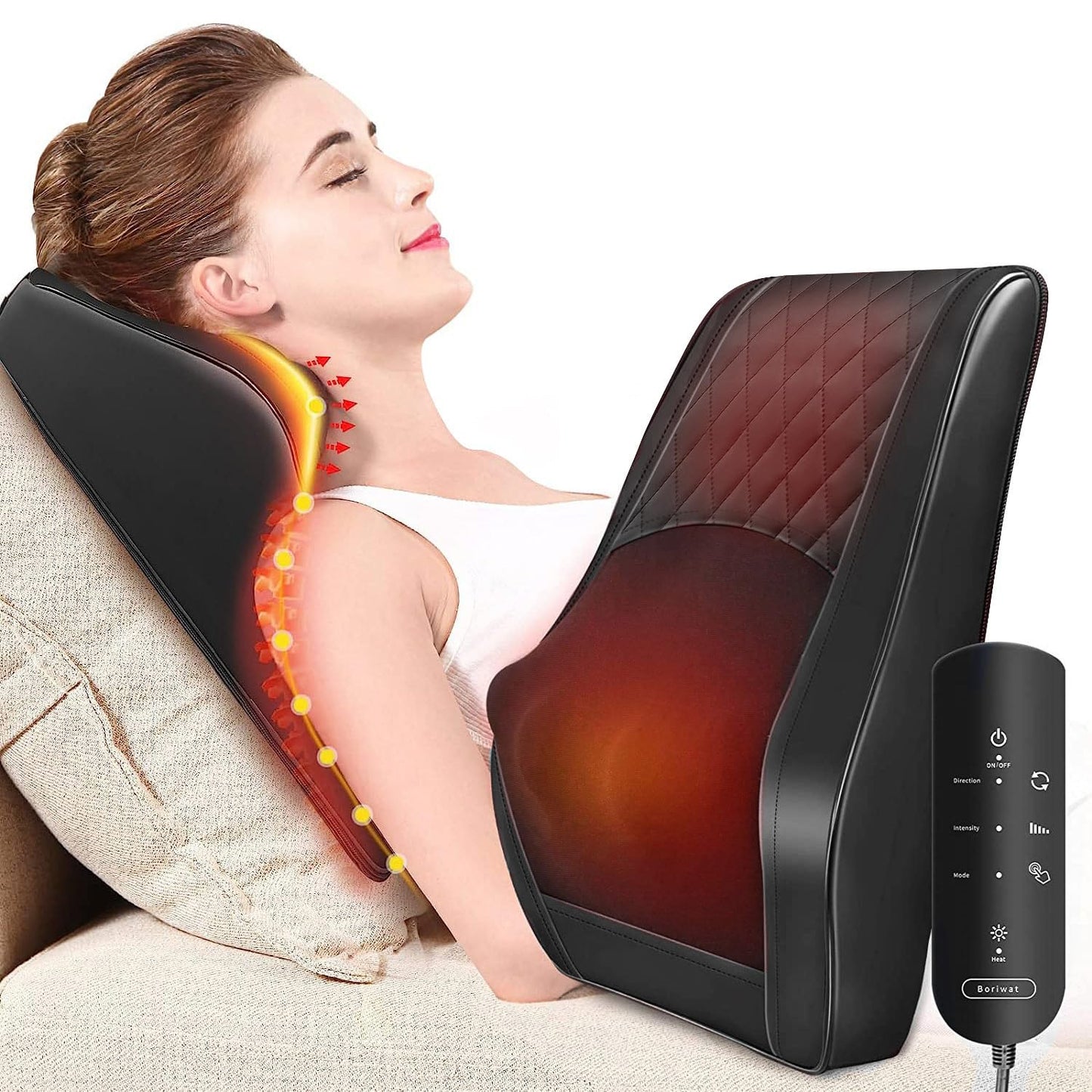 Boriwat Back & Neck Massager with Heat โ 3D Kneading Massage Pillow for Shoulders, Legs & Full Body Relaxation (Perfect Gift for Men & Women)