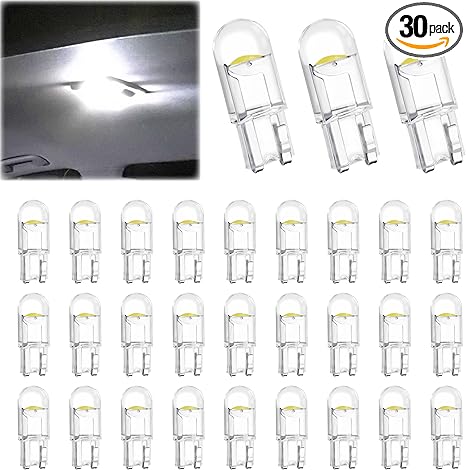30 PCS Car 194 LED Bulbs, 168 2825 W5W T10 Wedge COB LED Replacement Bulb, 6000K License Plate Light Bulb, Error Free Interior Bulb for Dashboard Light, Dome Lights,License Plate Lights (White)