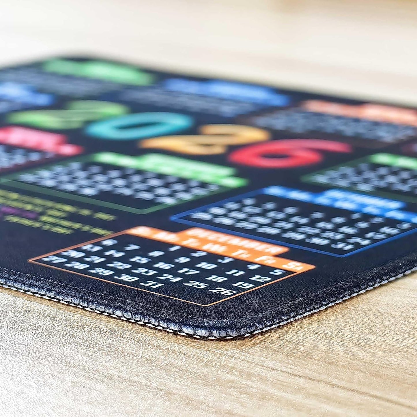 Mouse Pad with Stitched Edge, Computer Mouse Mat with Non-Slip Rubber Base, Mouse Pads for Computers Laptop Mouse 9.6x7.9x0.1 inch, (2026 Calendar Black)