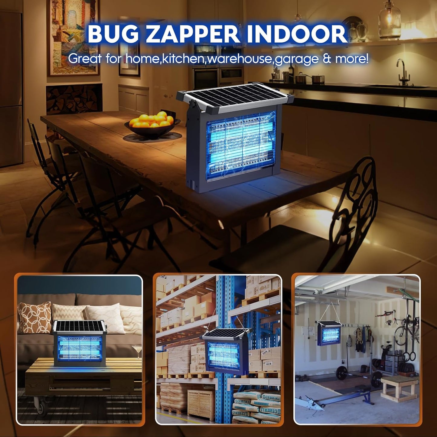 Solar Bug Zapper Outdoor, PhatroyYee Mosquito Zapper 4500V, Waterproof Portable Fly Zapper, Rechargeable Electric Mosquito Killer, Cordless Fly Insect Mosquitos Trap for Patio Yard Home Garden Camping