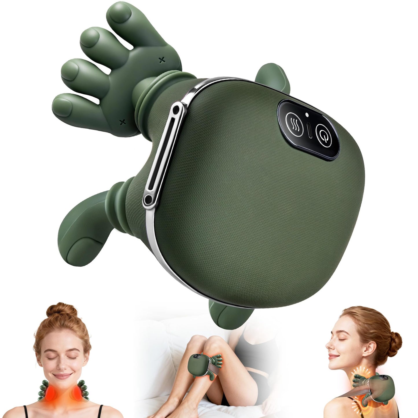 Shoulder and Neck Massager, Bionic Heated Massager, Neck Massager with Fingers, 4D Kneading Massage, Simulates a Real Palm Massage for Comfort, Relax Muscle Tension (Green)