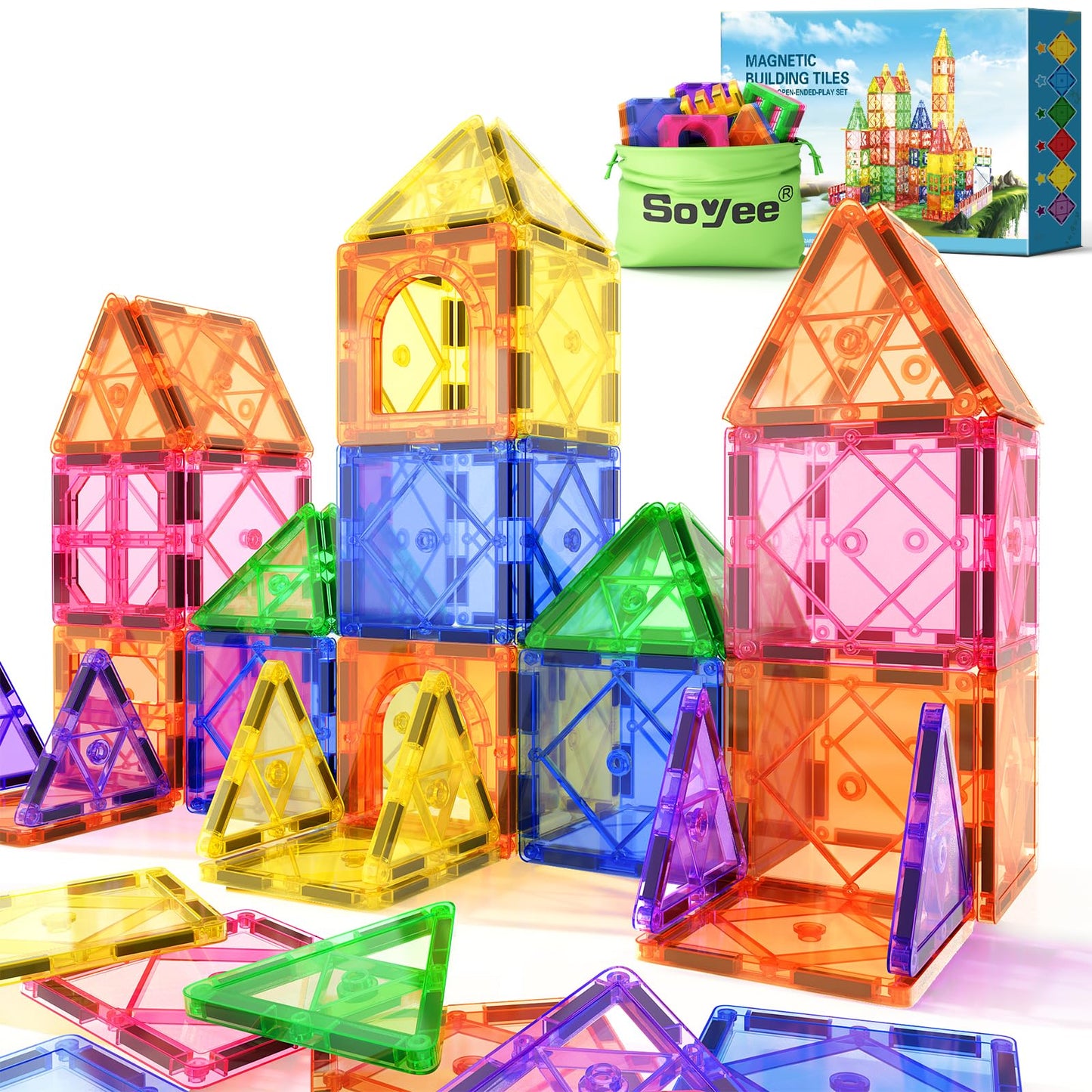 Soyee Magnetic Tiles Toddler Toys Magnetic Building Blocks for Kids Ages 3-12 STEM Educational Toys for Girls & Boys Sensory Toys for Kids with Autism Classroom Must Haves