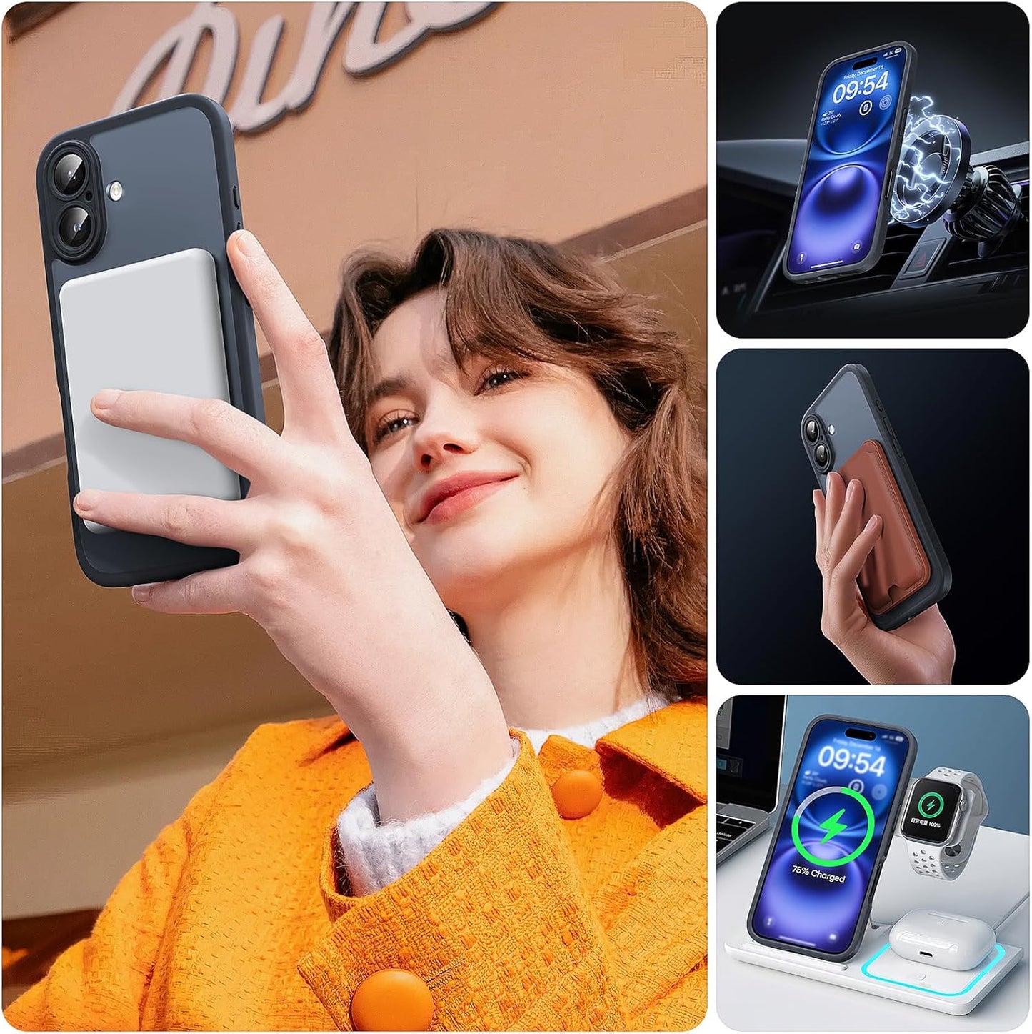 TOCOL Magnetic for iPhone 16 Case, Compatible with Magsafe, Upgraded Full Camera Protection, Drop Protection, Translucent Matte Back Bumper Phone Cover 6.1-Inch(Black)