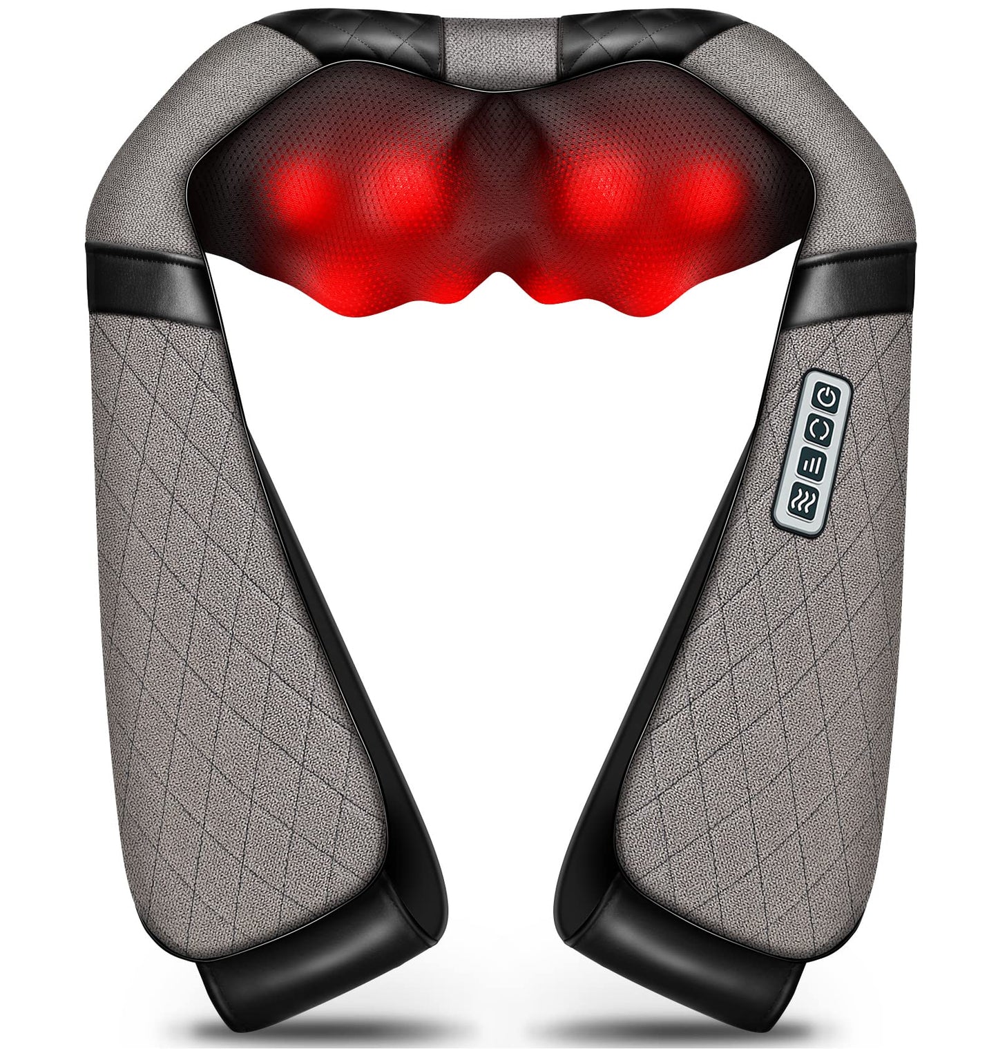 Blue Elf Shiatsu Neck & Back Massager with Heat – 3D Electric Kneading Massage Pillow for Full Body Relaxation (Gray, Home, Office & Car Use)