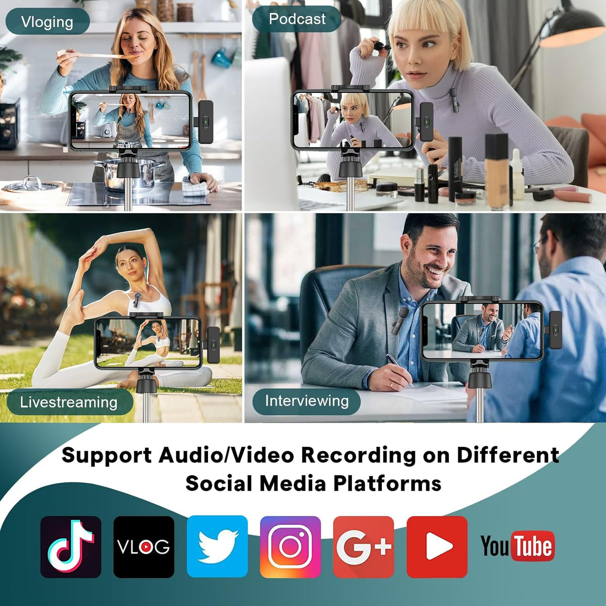MAYBESTA Wireless Mini Microphone for iPhone, Android Phone - Bluetooth Lavalier Lapel Mic for Audio Video Recording - Clip on Content Creator Microphones for YouTube Tiktok Podcast Vlogging