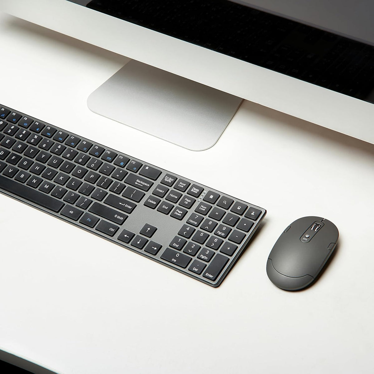 Ultra Premium Wireless Keyboard and Mouse Combo - Rechargeable, Ultra Slim Design, Quiet, Full Size, Number Pad, Unifying Receiver, Black