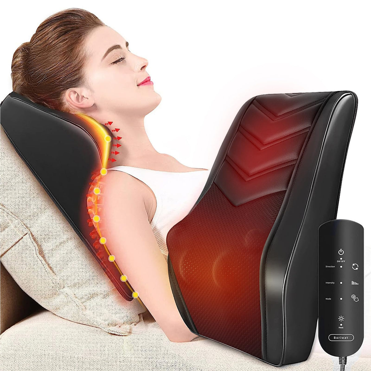 Boriwat Neck Massager with Heat, Back Massager & Deep Tissue Massager, 3D Kneading Massage Pillow for Neck, Back, Shoulder, Leg, Gifts Men Women Mom Dad, Stress Relax at Home Office and Car (Brown)